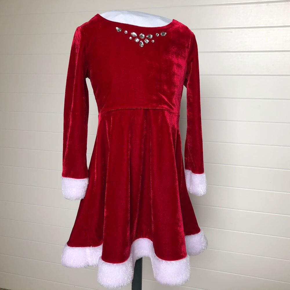 Red Stretch Velour Girls Holiday Dress size 5